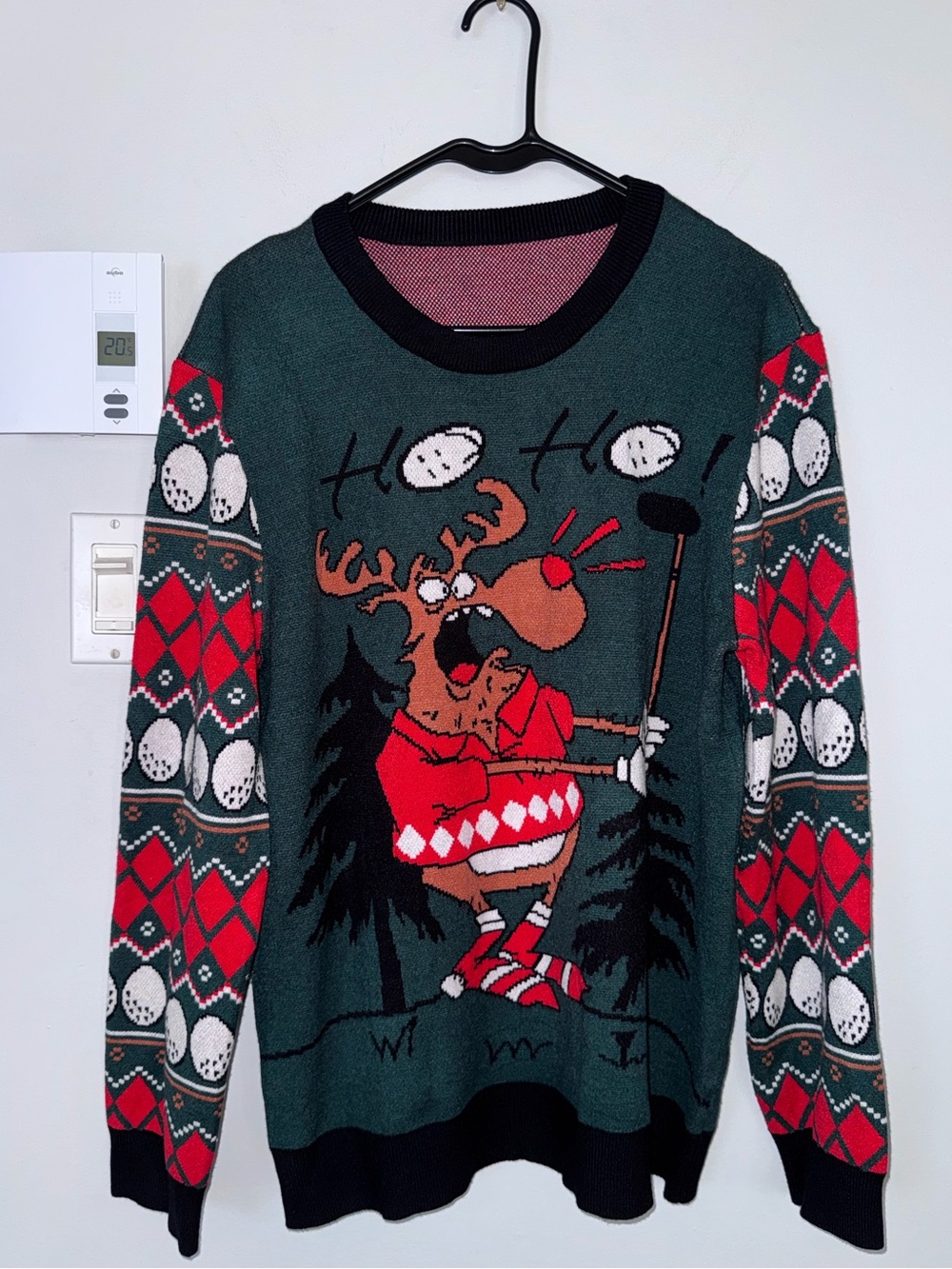 Men's Green Golf Moose Christmas Sweater